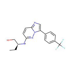 CC[C@@H](CO)Nc1ccc2ncc(-c3ccc(C(F)(F)F)cc3)n2n1 ZINC000113135632