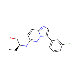 CC[C@@H](CO)Nc1ccc2ncc(-c3cccc(Cl)c3)n2n1 ZINC000033943561