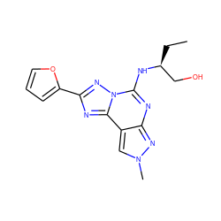 CC[C@@H](CO)Nc1nc2nn(C)cc2c2nc(-c3ccco3)nn12 ZINC000095575253