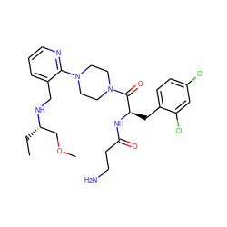 CC[C@@H](COC)NCc1cccnc1N1CCN(C(=O)[C@@H](Cc2ccc(Cl)cc2Cl)NC(=O)CCN)CC1 ZINC000036284737