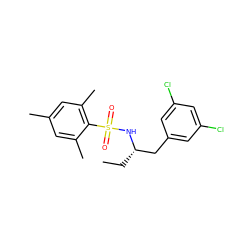 CC[C@@H](Cc1cc(Cl)cc(Cl)c1)NS(=O)(=O)c1c(C)cc(C)cc1C ZINC000103251358