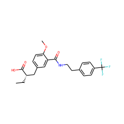 CC[C@@H](Cc1ccc(OC)c(C(=O)NCCc2ccc(C(F)(F)F)cc2)c1)C(=O)O ZINC000000603845