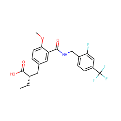 CC[C@@H](Cc1ccc(OC)c(C(=O)NCc2ccc(C(F)(F)F)cc2F)c1)C(=O)O ZINC000028569362