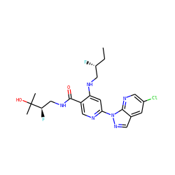 CC[C@@H](F)CNc1cc(-n2ncc3cc(Cl)cnc32)ncc1C(=O)NC[C@@H](F)C(C)(C)O ZINC001772607862