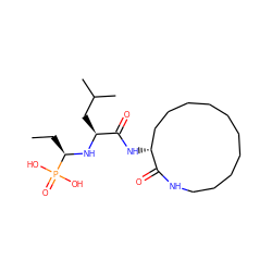CC[C@@H](N[C@@H](CC(C)C)C(=O)N[C@@H]1CCCCCCCCCCNC1=O)P(=O)(O)O ZINC000003785373