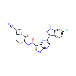 CC[C@@H](NC(=O)c1c[nH]c2ncc(-c3nn(C)c4cc(Cl)ccc34)nc12)C(=O)N1CC(C#N)C1 ZINC000096258707