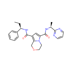 CC[C@@H](NC(=O)c1cc(C(=O)N[C@@H](C)c2ncccn2)n2c1COCC2)c1ccccc1 ZINC000146142258