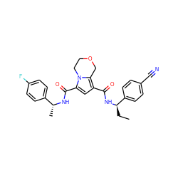 CC[C@@H](NC(=O)c1cc(C(=O)N[C@H](C)c2ccc(F)cc2)n2c1COCC2)c1ccc(C#N)cc1 ZINC000146103957