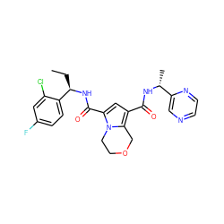 CC[C@@H](NC(=O)c1cc(C(=O)N[C@H](C)c2cnccn2)c2n1CCOC2)c1ccc(F)cc1Cl ZINC000146105959