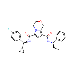 CC[C@@H](NC(=O)c1cc(C(=O)N[C@H](c2ccc(F)cc2)C2CC2)n2c1COCC2)c1ccccc1 ZINC000146098212