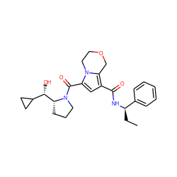 CC[C@@H](NC(=O)c1cc(C(=O)N2CCC[C@@H]2[C@@H](O)C2CC2)n2c1COCC2)c1ccccc1 ZINC000146101295