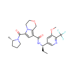 CC[C@@H](NC(=O)c1cc(C(=O)N2CCC[C@@H]2C)n2c1COCC2)c1cnc(C(F)(F)F)c(OC)c1 ZINC000146106359