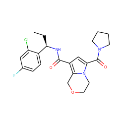 CC[C@@H](NC(=O)c1cc(C(=O)N2CCCC2)n2c1COCC2)c1ccc(F)cc1Cl ZINC000146066430