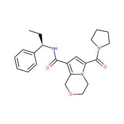 CC[C@@H](NC(=O)c1cc(C(=O)N2CCCC2)n2c1COCC2)c1ccccc1 ZINC000205569494