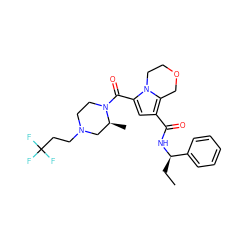 CC[C@@H](NC(=O)c1cc(C(=O)N2CCN(CCC(F)(F)F)C[C@@H]2C)n2c1COCC2)c1ccccc1 ZINC000146092982