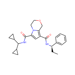 CC[C@@H](NC(=O)c1cc(C(=O)NC(C2CC2)C2CC2)n2c1COCC2)c1ccccc1 ZINC000146092779