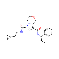 CC[C@@H](NC(=O)c1cc(C(=O)NCCC2CC2)n2c1COCC2)c1ccccc1 ZINC000143876919