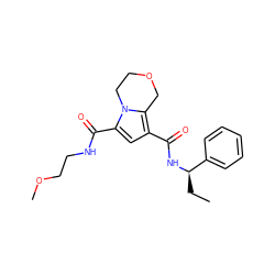 CC[C@@H](NC(=O)c1cc(C(=O)NCCOC)n2c1COCC2)c1ccccc1 ZINC000143849604