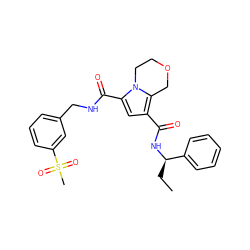 CC[C@@H](NC(=O)c1cc(C(=O)NCc2cccc(S(C)(=O)=O)c2)n2c1COCC2)c1ccccc1 ZINC000143840950