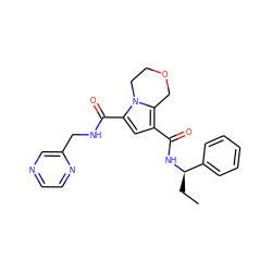 CC[C@@H](NC(=O)c1cc(C(=O)NCc2cnccn2)n2c1COCC2)c1ccccc1 ZINC000143851337