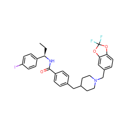 CC[C@@H](NC(=O)c1ccc(CC2CCN(Cc3ccc4c(c3)OC(F)(F)O4)CC2)cc1)c1ccc(I)cc1 ZINC000049615692