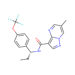 CC[C@@H](NC(=O)c1cnn2cc(C)cnc12)c1ccc(OC(F)(F)F)cc1 ZINC001772618419