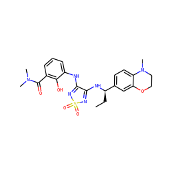 CC[C@@H](NC1=NS(=O)(=O)N=C1Nc1cccc(C(=O)N(C)C)c1O)c1ccc2c(c1)OCCN2C ZINC000029037893