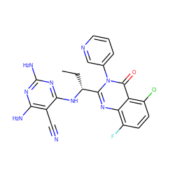 CC[C@@H](Nc1nc(N)nc(N)c1C#N)c1nc2c(F)ccc(Cl)c2c(=O)n1-c1cccnc1 ZINC000220856018