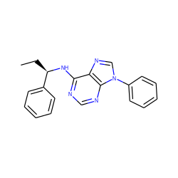 CC[C@@H](Nc1ncnc2c1ncn2-c1ccccc1)c1ccccc1 ZINC000026727882