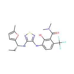 CC[C@@H](Nc1nsnc1Nc1ccc(C(F)(F)F)c(C(=O)N(C)C)c1O)c1ccc(C)o1 ZINC000040393338