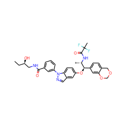 CC[C@@H](O)CNC(=O)c1cccc(-n2ncc3cc(O[C@H](c4ccc5c(c4)OCOC5)[C@H](C)NC(=O)C(C)(F)F)ccc32)c1 ZINC000137849600