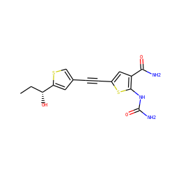 CC[C@@H](O)c1cc(C#Cc2cc(C(N)=O)c(NC(N)=O)s2)cs1 ZINC000028524066