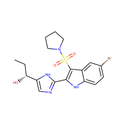 CC[C@@H](O)c1cnc(-c2[nH]c3ccc(Br)cc3c2S(=O)(=O)N2CCCC2)[nH]1 ZINC000029039012