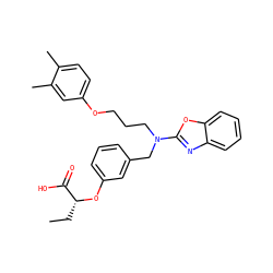 CC[C@@H](Oc1cccc(CN(CCCOc2ccc(C)c(C)c2)c2nc3ccccc3o2)c1)C(=O)O ZINC000028900815