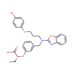 CC[C@@H](Oc1cccc(CN(CCCOc2ccc(O)cc2)c2nc3ccccc3o2)c1)C(=O)O ZINC000028900861