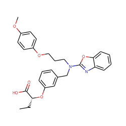 CC[C@@H](Oc1cccc(CN(CCCOc2ccc(OC)cc2)c2nc3ccccc3o2)c1)C(=O)O ZINC000028900759