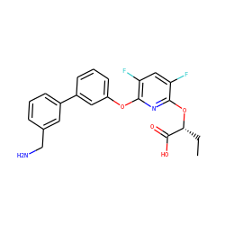 CC[C@@H](Oc1nc(Oc2cccc(-c3cccc(CN)c3)c2)c(F)cc1F)C(=O)O ZINC000205209984