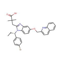 CC[C@@H](c1ccc(Br)cc1)n1c(CC(C)(C)C(=O)O)nc2cc(OCc3ccc4ccccc4n3)ccc21 ZINC000219414227