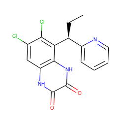 CC[C@@H](c1ccccn1)c1c(Cl)c(Cl)cc2[nH]c(=O)c(=O)[nH]c12 ZINC000029040500