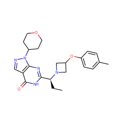 CC[C@@H](c1nc2c(cnn2C2CCOCC2)c(=O)[nH]1)N1CC(Oc2ccc(C)cc2)C1 ZINC001772615394