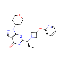 CC[C@@H](c1nc2c(cnn2C2CCOCC2)c(=O)[nH]1)N1CC(Oc2ccccn2)C1 ZINC001772602031