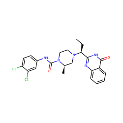 CC[C@@H](c1nc2ccccc2c(=O)[nH]1)N1CCN(C(=O)Nc2ccc(Cl)c(Cl)c2)[C@H](C)C1 ZINC000035985296