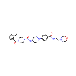 CC[C@@H]1C=CC=C1C(=O)N1CCN(C(=O)NC2CCN(c3ccc(C(=O)NCCN4CCOCC4)cc3)CC2)CC1 ZINC000169703281