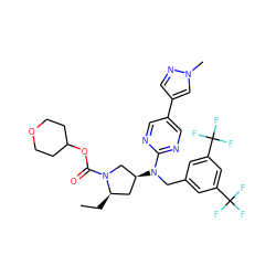 CC[C@@H]1C[C@H](N(Cc2cc(C(F)(F)F)cc(C(F)(F)F)c2)c2ncc(-c3cnn(C)c3)cn2)CN1C(=O)OC1CCOCC1 ZINC000116931411