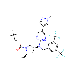 CC[C@@H]1C[C@H](N(Cc2cc(C(F)(F)F)cc(C(F)(F)F)c2)c2ncc(-c3cnn(C)c3)cn2)CN1C(=O)OCC(C)(C)C ZINC000116930840