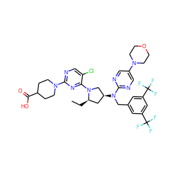 CC[C@@H]1C[C@H](N(Cc2cc(C(F)(F)F)cc(C(F)(F)F)c2)c2ncc(N3CCOCC3)cn2)CN1c1nc(N2CCC(C(=O)O)CC2)ncc1Cl ZINC000169703222