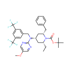 CC[C@@H]1C[C@H](N(Cc2cc(C(F)(F)F)cc(C(F)(F)F)c2)c2ncc(OC)cn2)C[C@H](Cc2ccccc2)N1C(=O)OC(C)(C)C ZINC000197139917