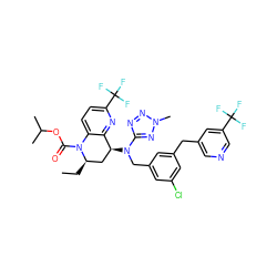 CC[C@@H]1C[C@H](N(Cc2cc(Cl)cc(Cc3cncc(C(F)(F)F)c3)c2)c2nnn(C)n2)c2nc(C(F)(F)F)ccc2N1C(=O)OC(C)C ZINC000084633114