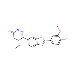 CC[C@@H]1CC(=O)NN=C1c1ccc2nc(-c3ccc(F)c(OC)c3)oc2c1 ZINC000139783773