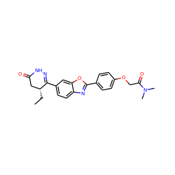 CC[C@@H]1CC(=O)NN=C1c1ccc2nc(-c3ccc(OCC(=O)N(C)C)cc3)oc2c1 ZINC000168894651